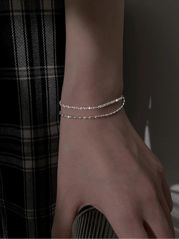 925 Sterling Silver Double Layer Beaded Bracelet