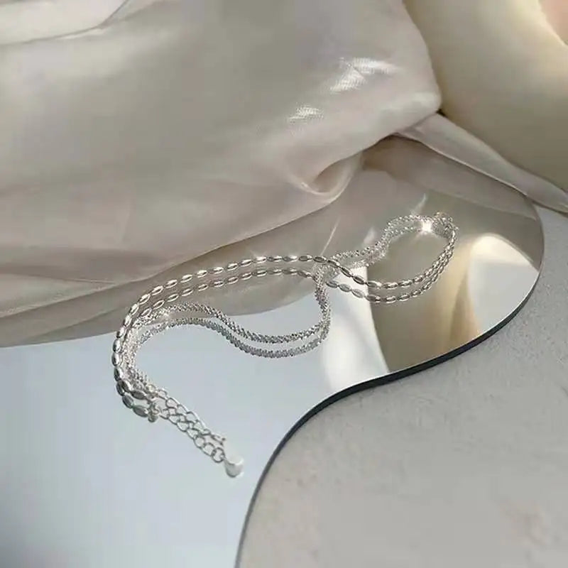 925 Sterling Silver Double Layer Beaded Bracelet