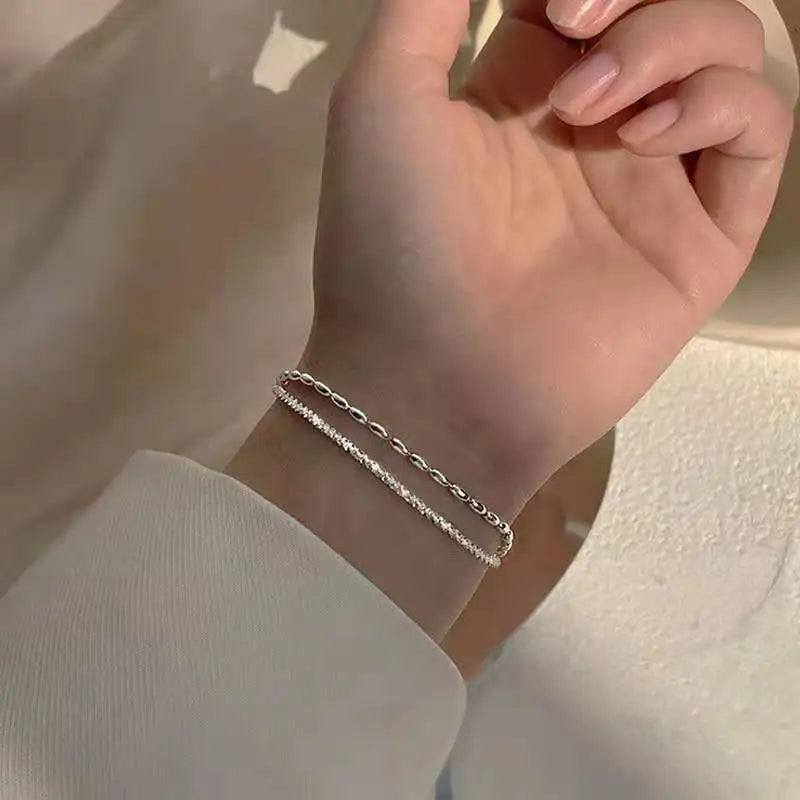 925 Sterling Silver Double Layer Beaded Bracelet