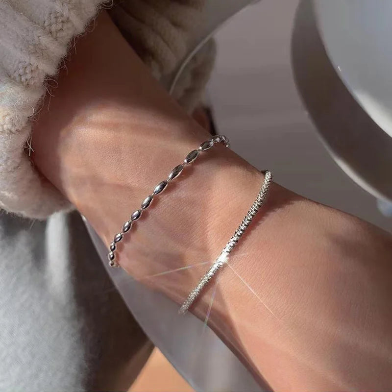 925 Sterling Silver Double Layer Beaded Bracelet