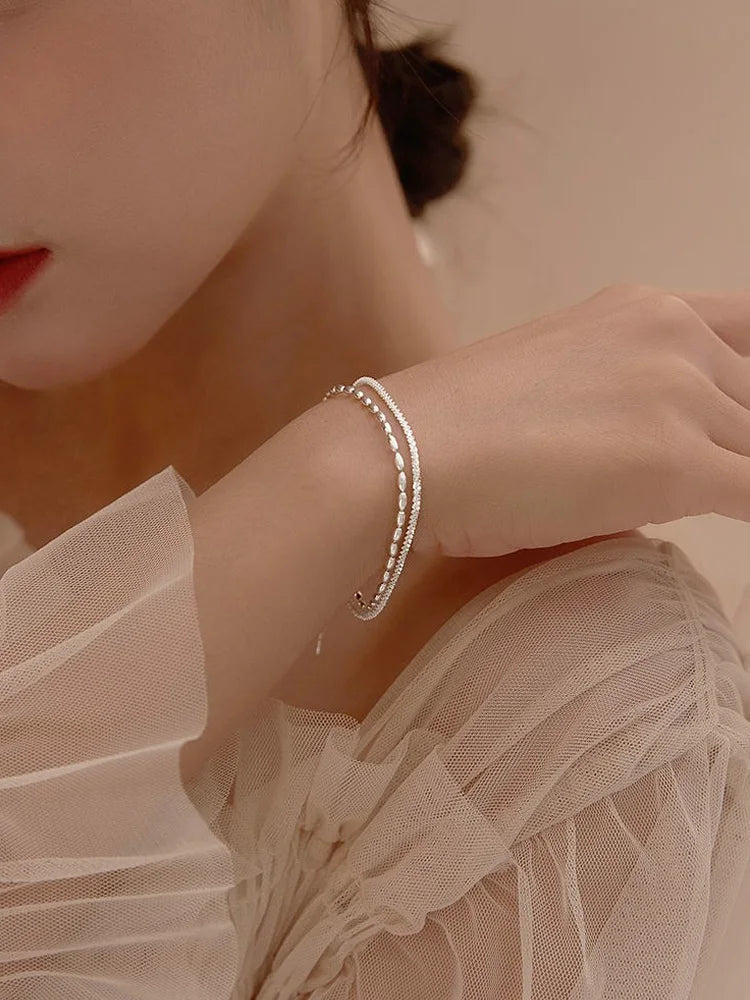 925 Sterling Silver Double Layer Beaded Bracelet