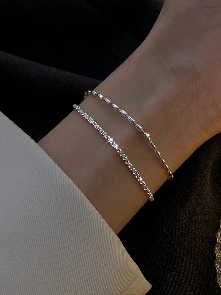 925 Sterling Silver Double Layer Beaded Bracelet