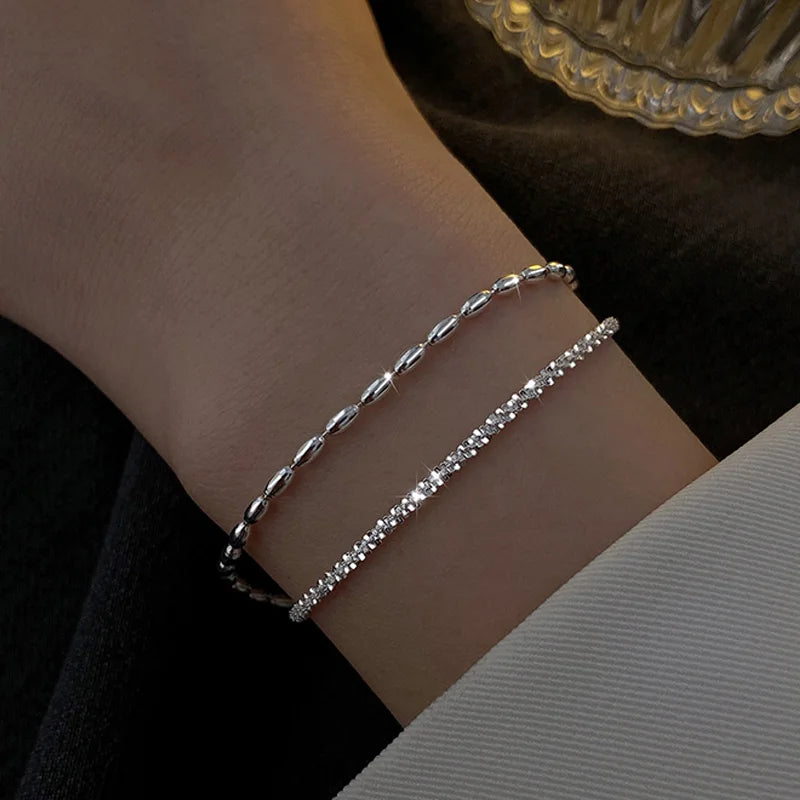 925 Sterling Silver Double Layer Beaded Bracelet