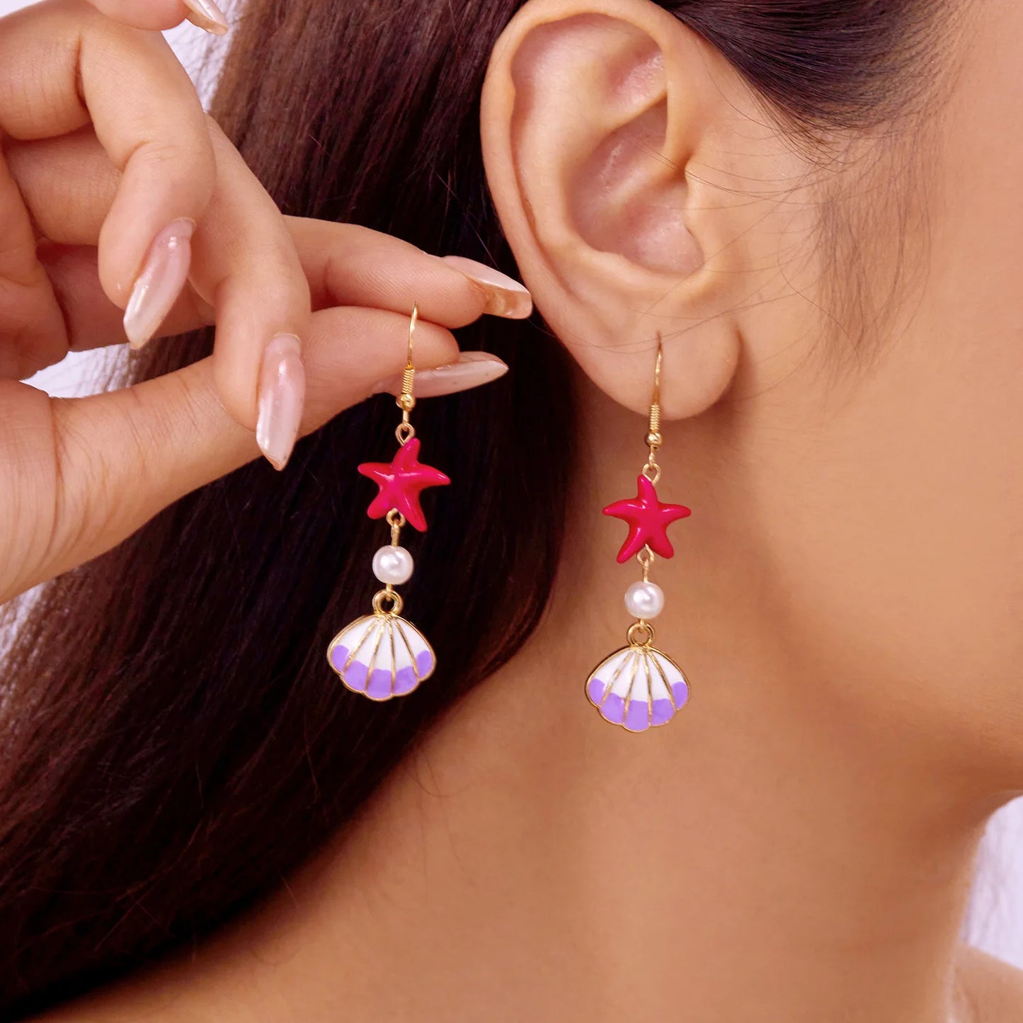 Minimalist Starfish, Pearl & Shell Drop Earrings