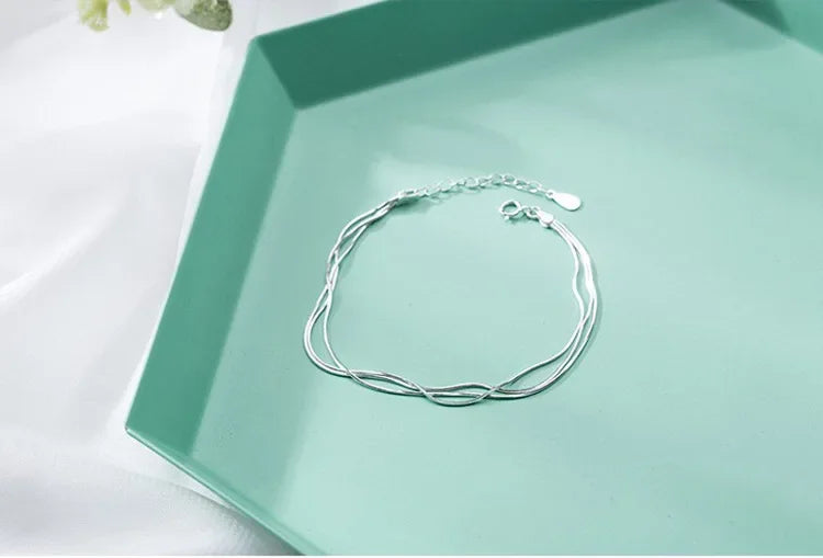 Simple 925 Sterling Silver Layered Bracelet