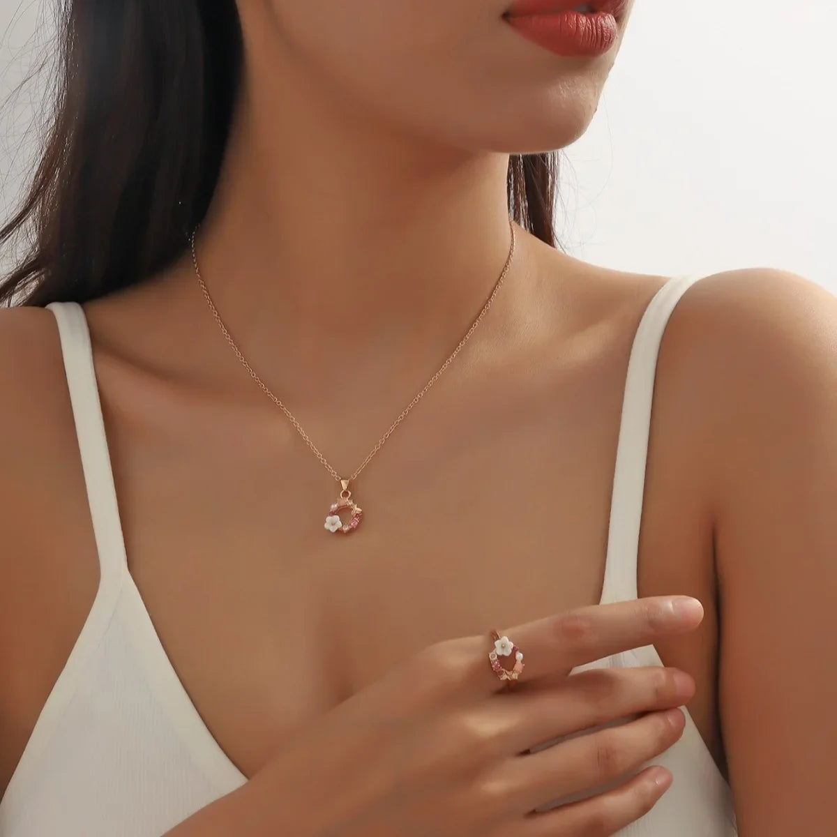 4-Piece Rose Gold Flower Jewelry Set