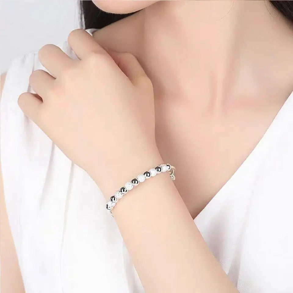 925 Silver-Color Beaded Bracelet