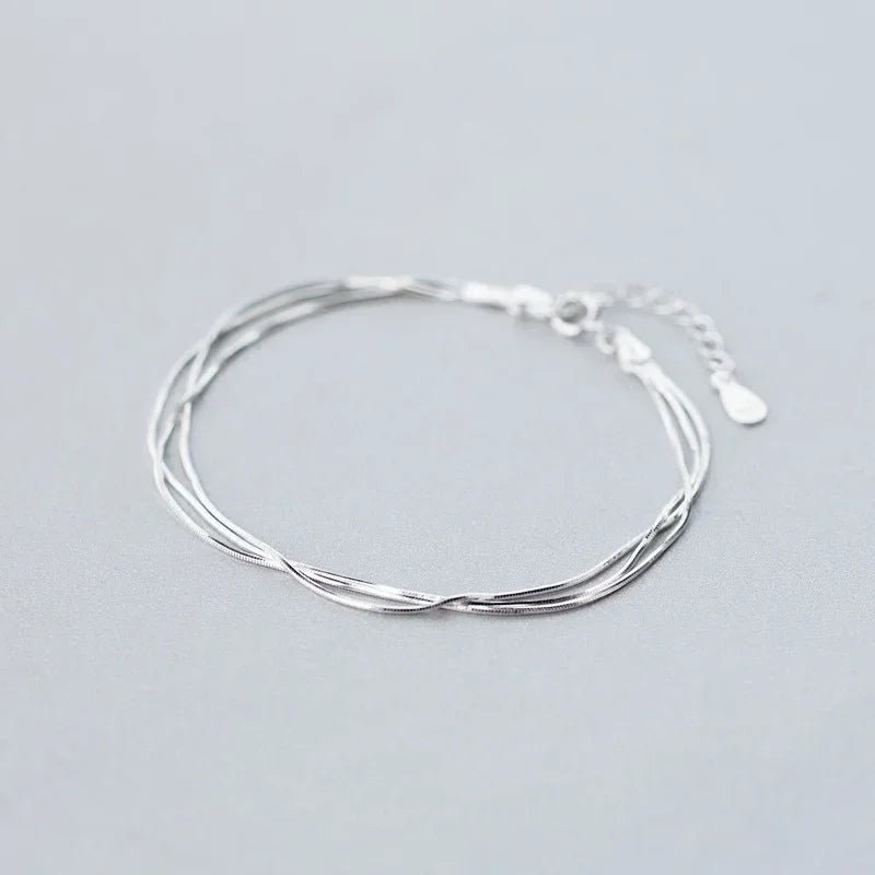 Simple 925 Sterling Silver Layered Bracelet