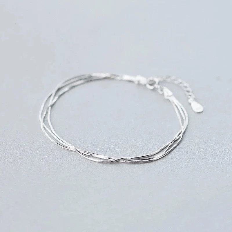 Simple 925 Sterling Silver Layered Bracelet