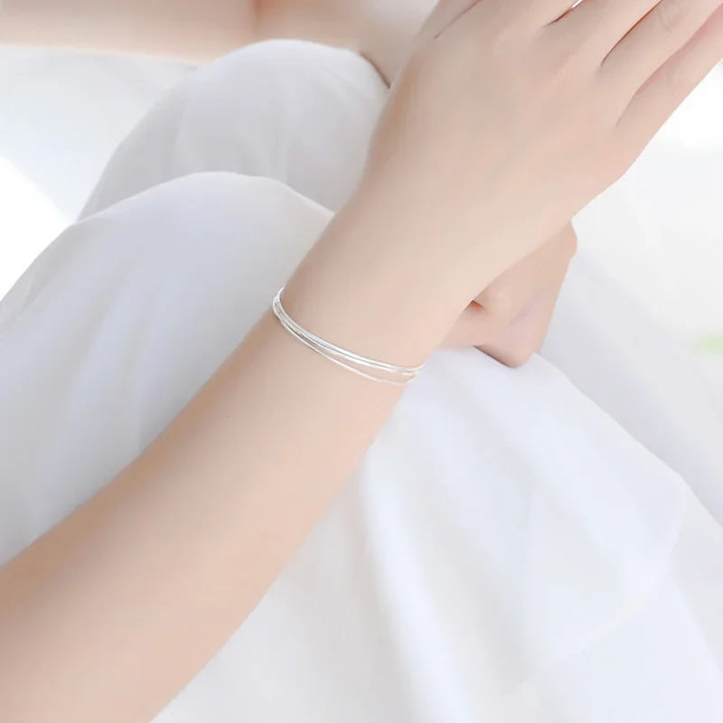 Simple 925 Sterling Silver Layered Bracelet