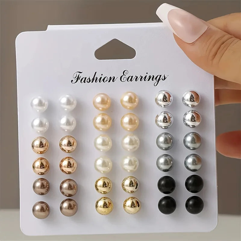 18 Pairs Multi-Color Imitation Pearl Stud Earrings