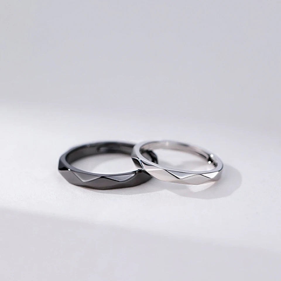Black & White Geometric Adjustable Couple Rings