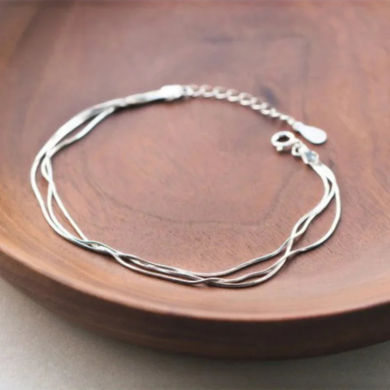 Simple 925 Sterling Silver Layered Bracelet