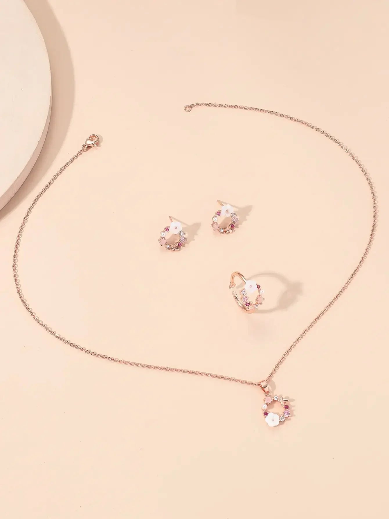 4-Piece Rose Gold Flower Jewelry Set