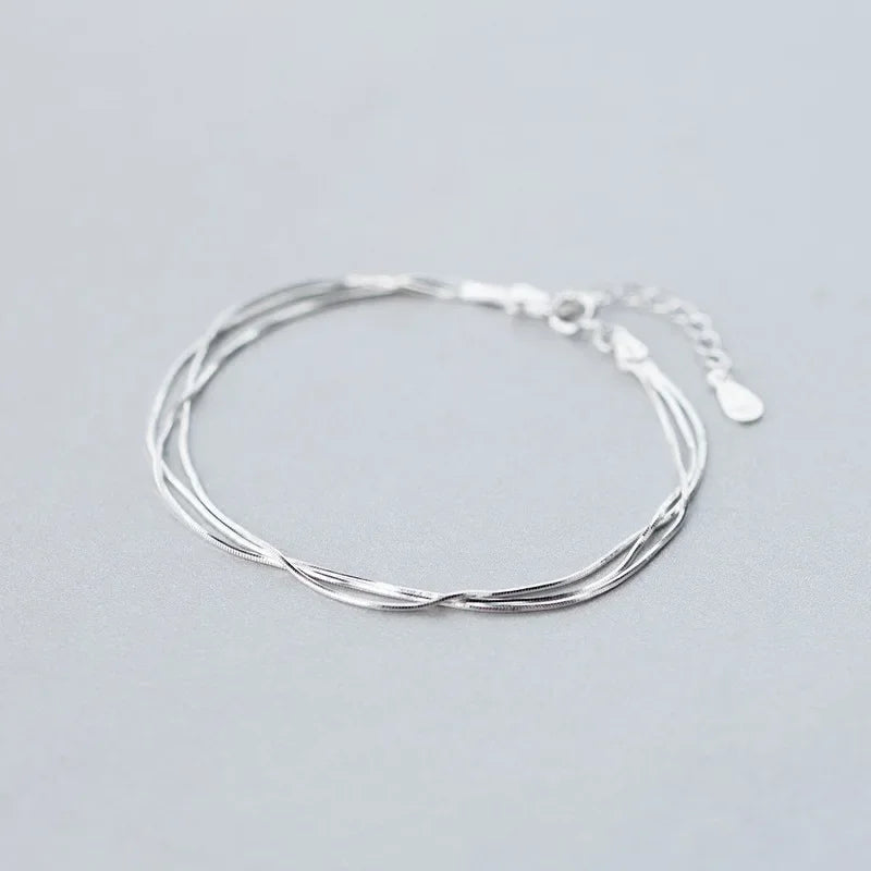 Simple 925 Sterling Silver Layered Bracelet