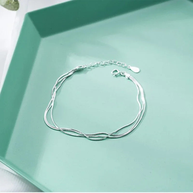 Simple 925 Sterling Silver Layered Bracelet