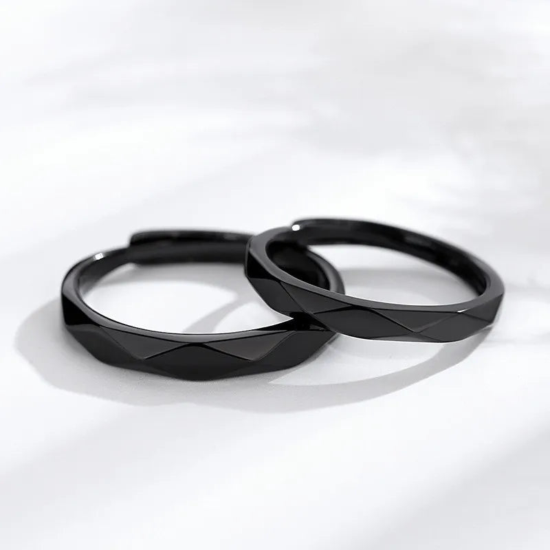 Black & White Geometric Adjustable Couple Rings