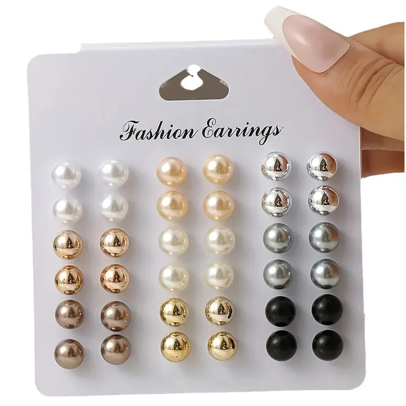 18 Pairs Multi-Color Imitation Pearl Stud Earrings