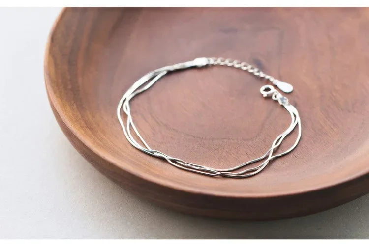 Simple 925 Sterling Silver Layered Bracelet