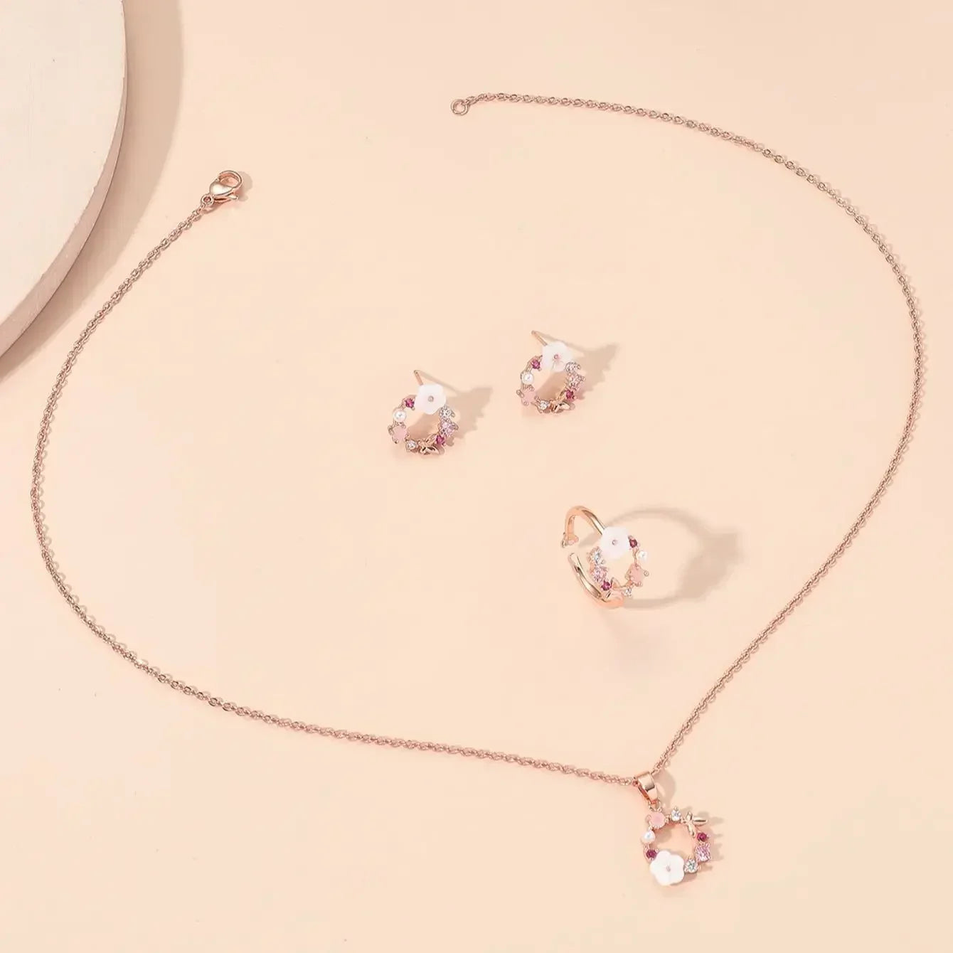 4-Piece Rose Gold Flower Jewelry Set