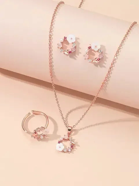 4-Piece Rose Gold Flower Jewelry Set