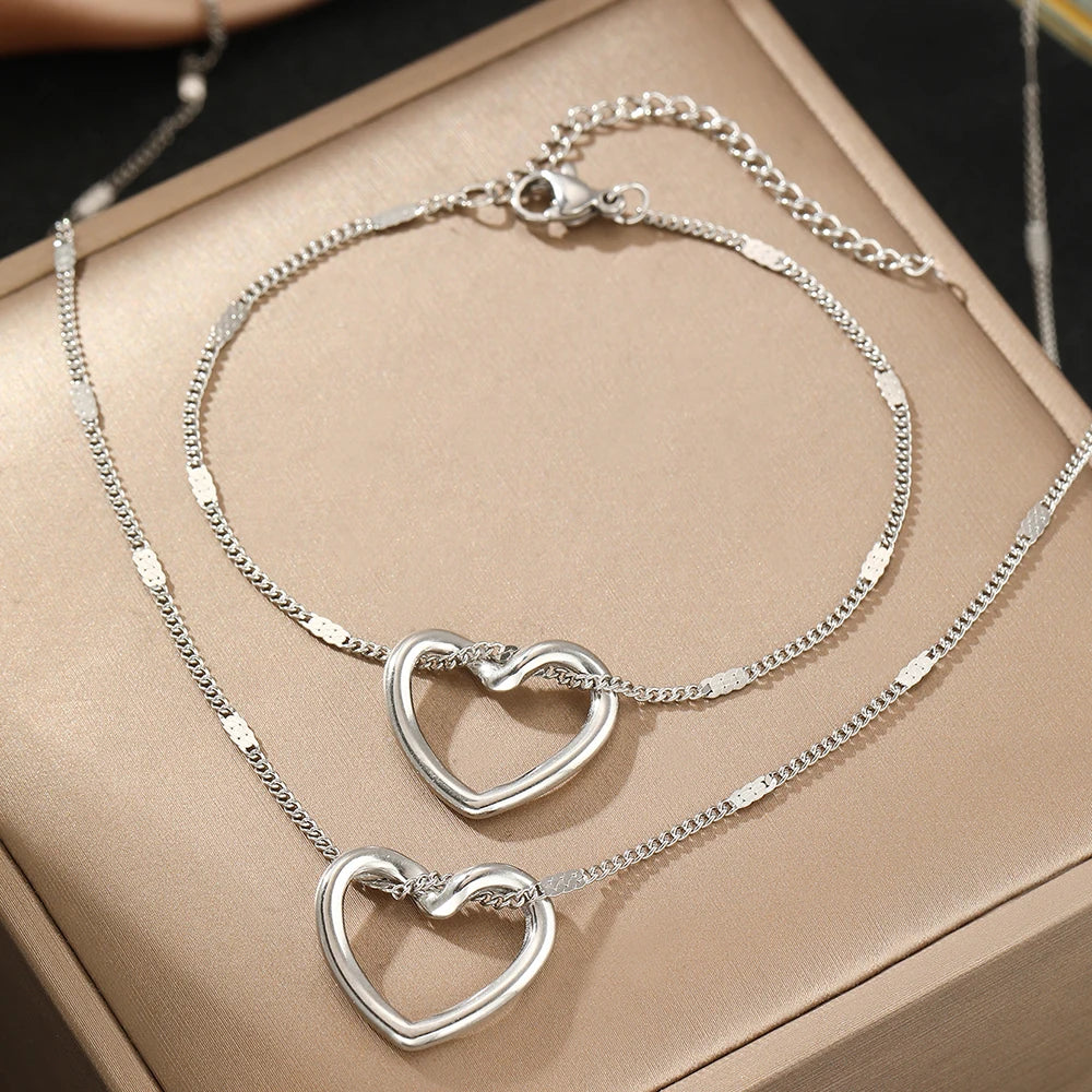 Twisted Heart Stainless Steel Jewelry Set