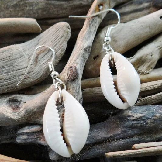 Natural Cowrie Shell Drop Earrings
