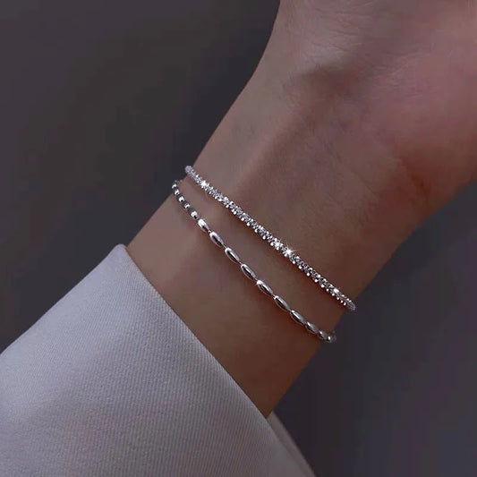 925 Sterling Silver Double Layer Beaded Bracelet