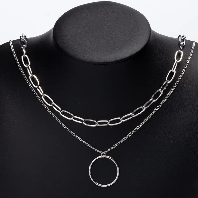 Double Layer Circle Pendant Necklace