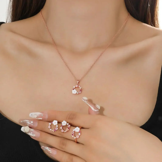 4-Piece Rose Gold Flower Jewelry Set