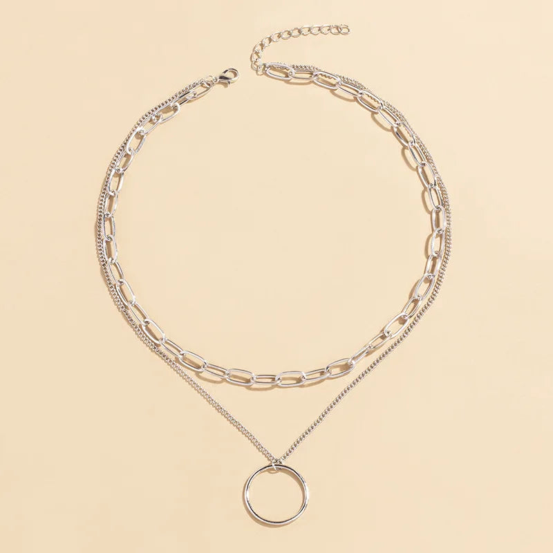 Double Layer Circle Pendant Necklace