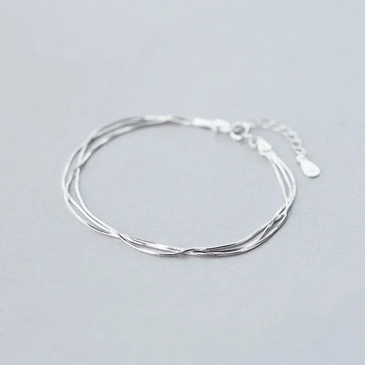 Simple 925 Sterling Silver Layered Bracelet