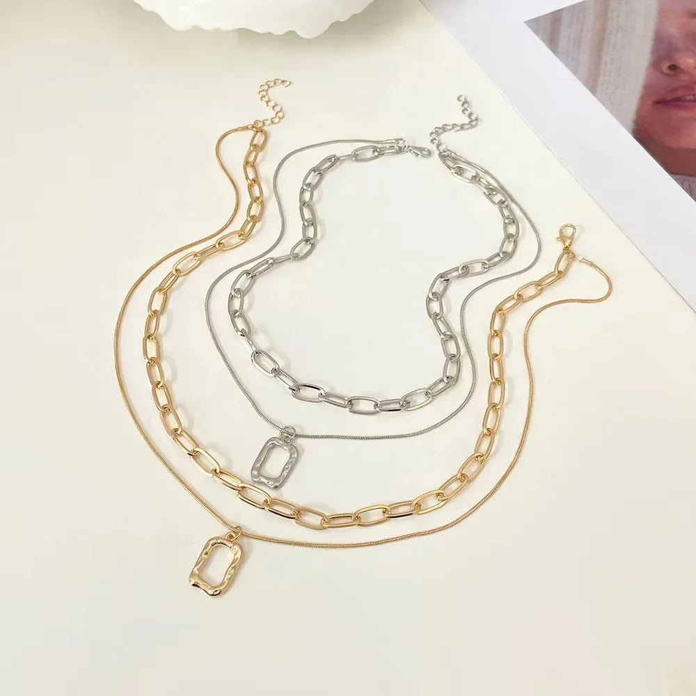 Double-Layer Geometric Square Necklace