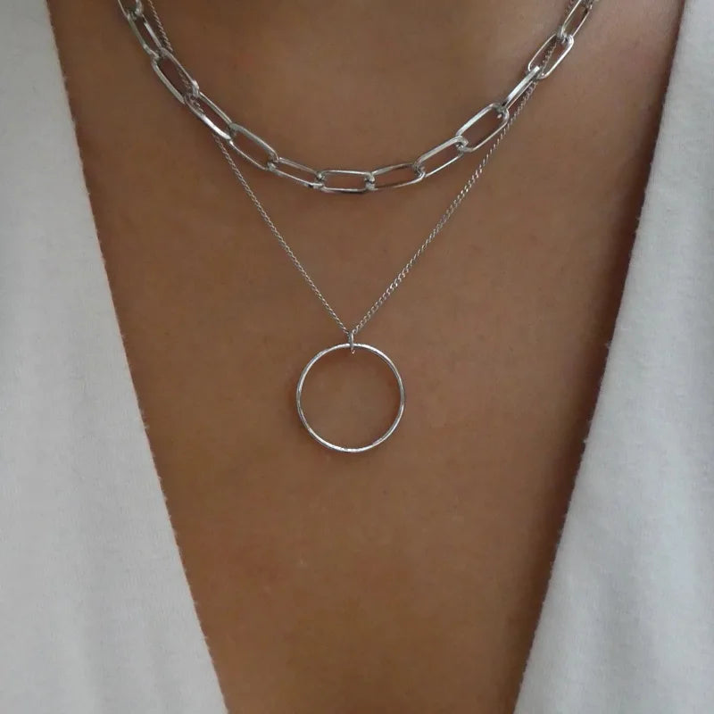 Double Layer Circle Pendant Necklace