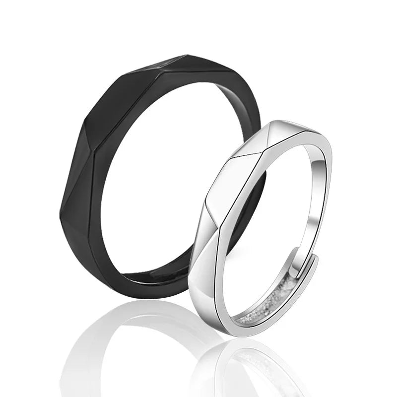 Black & White Geometric Adjustable Couple Rings