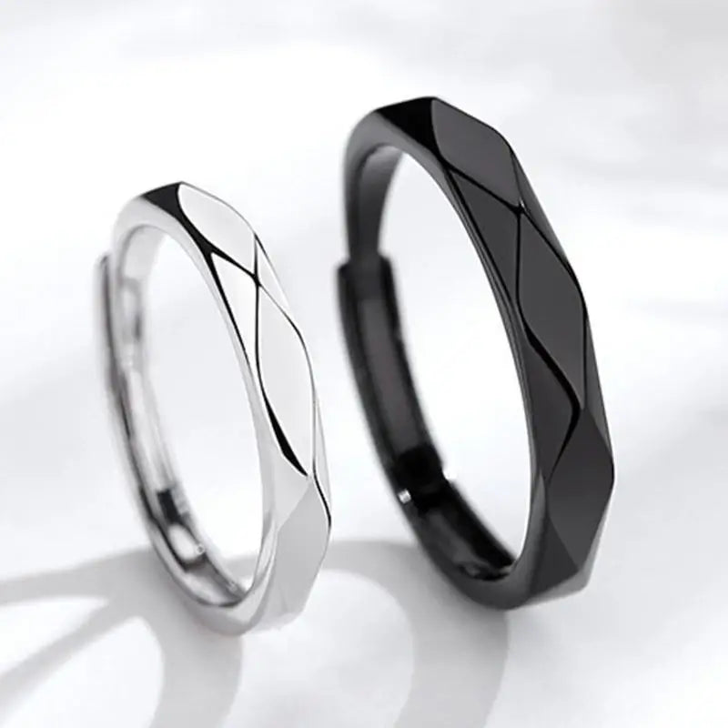 Black & White Geometric Adjustable Couple Rings