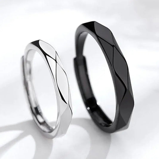 Black & White Geometric Adjustable Couple Rings