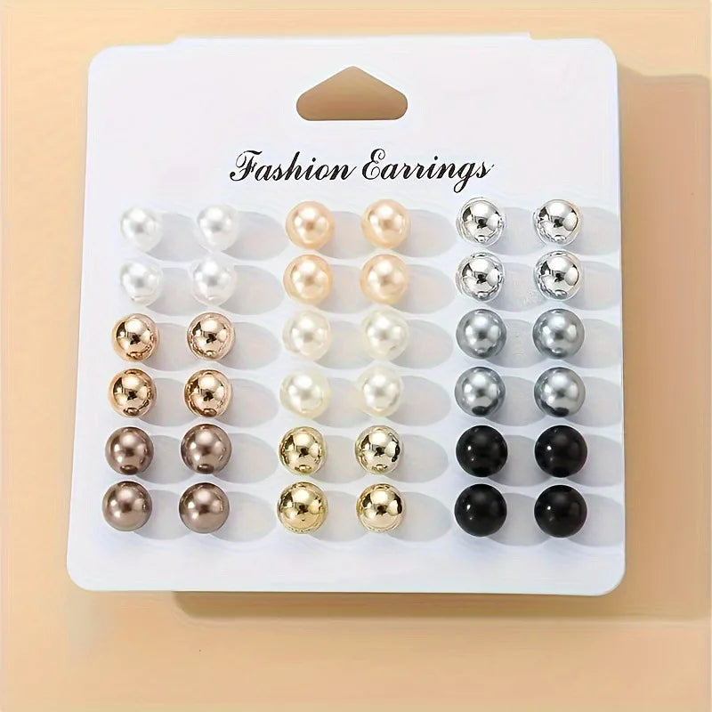 18 Pairs Multi-Color Imitation Pearl Stud Earrings