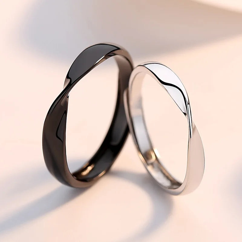 Black & White Geometric Adjustable Couple Rings