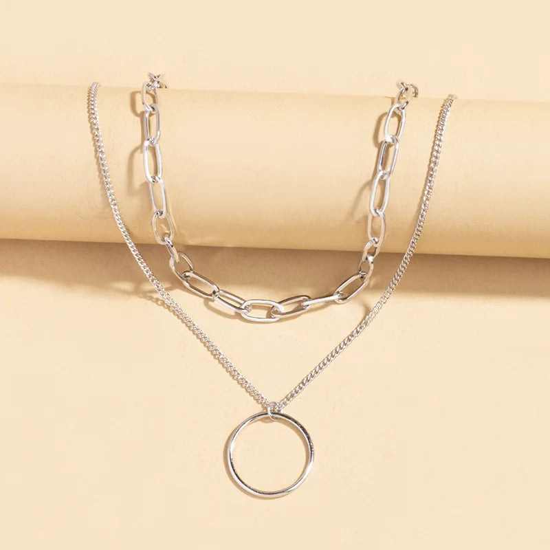Double Layer Circle Pendant Necklace