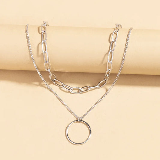 Double Layer Circle Pendant Necklace