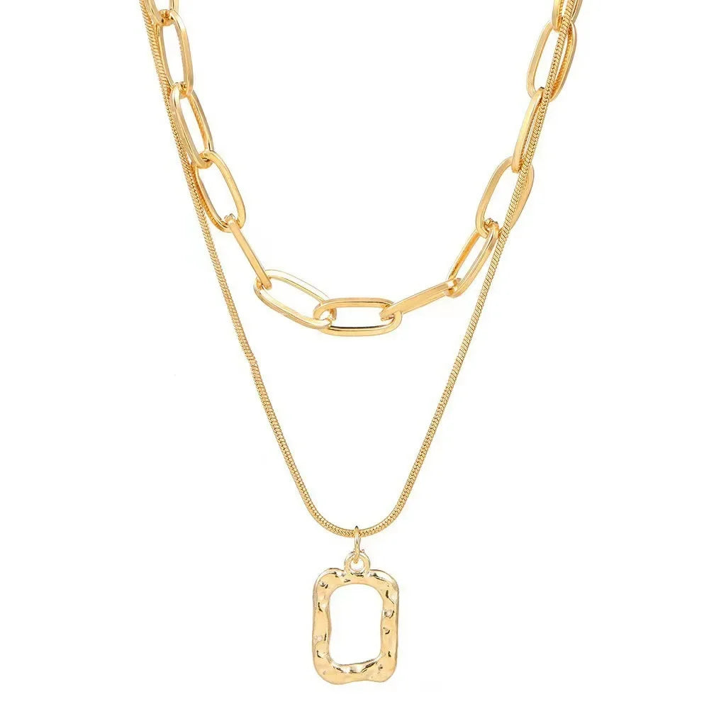 Double-Layer Geometric Square Necklace