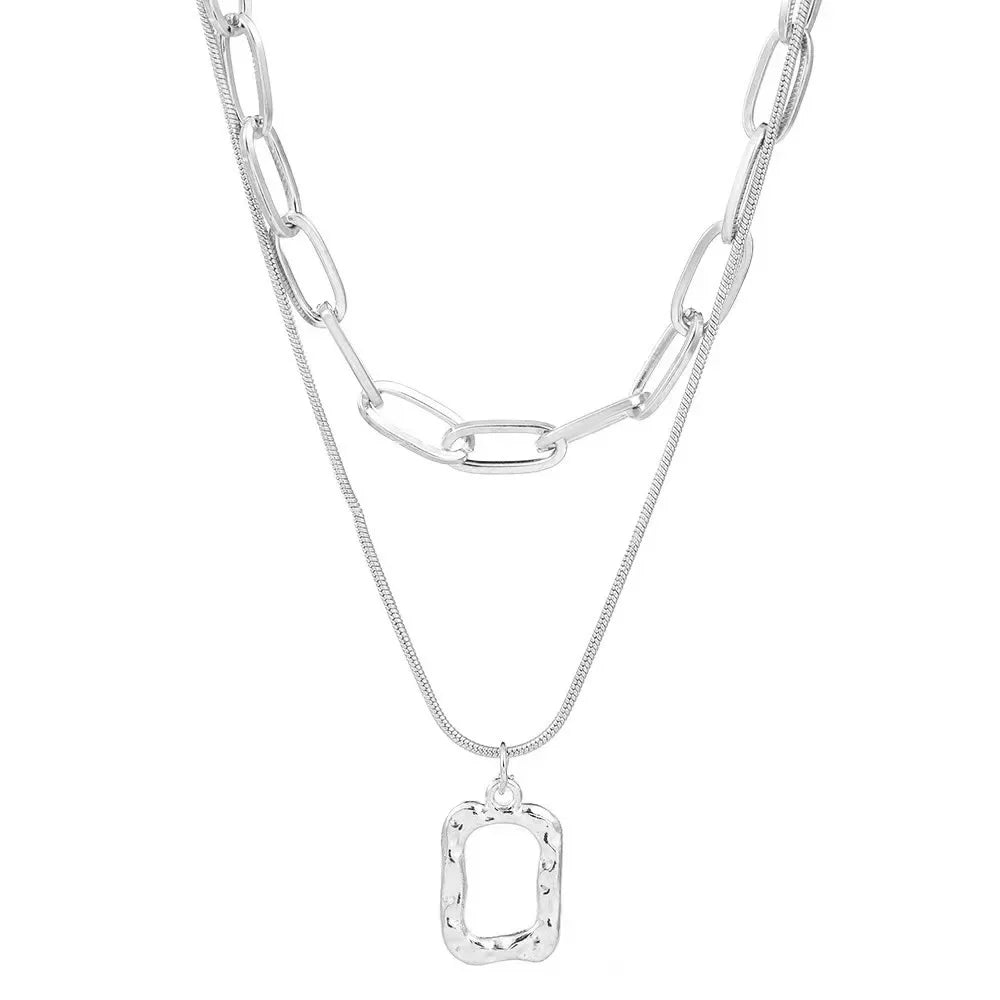 Double-Layer Geometric Square Necklace