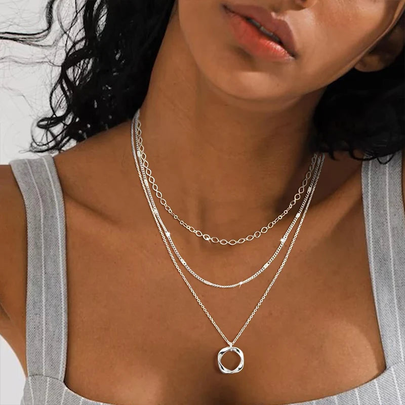 Layered 925 Silver Plated Necklace