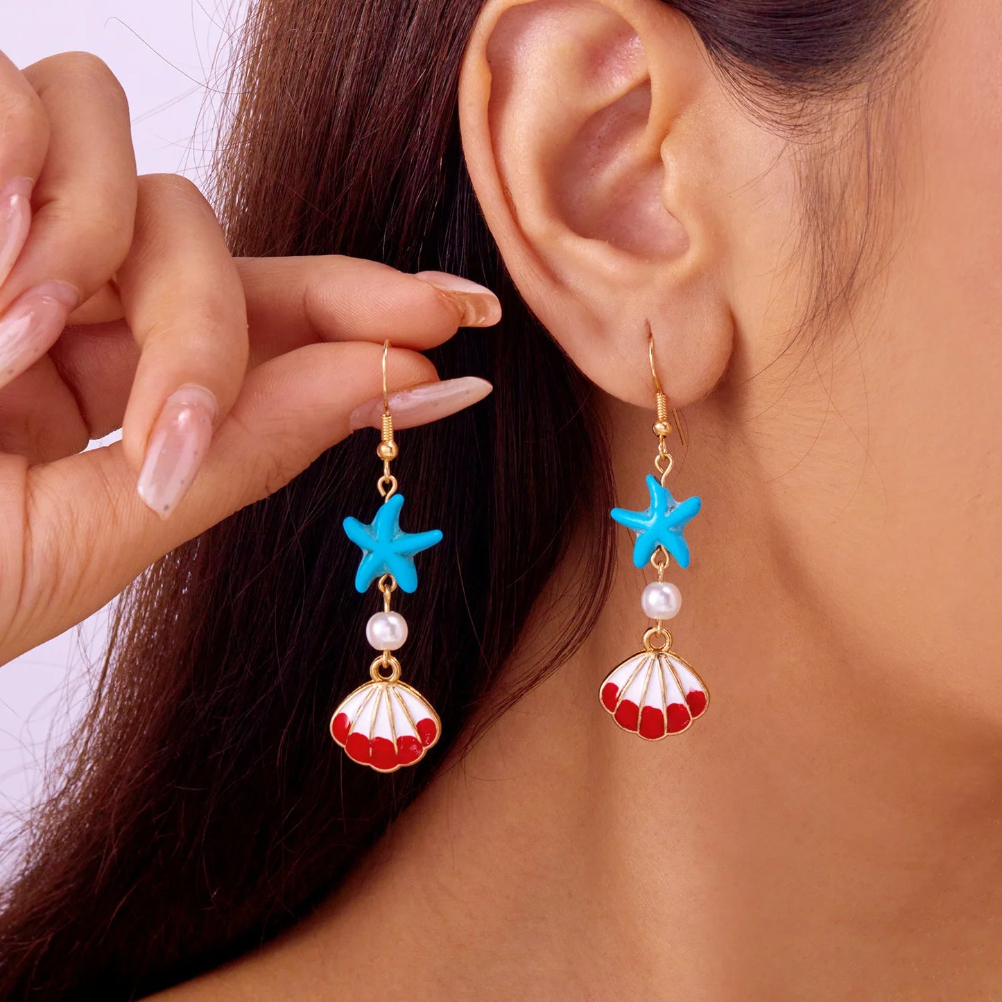 Minimalist Starfish, Pearl & Shell Drop Earrings
