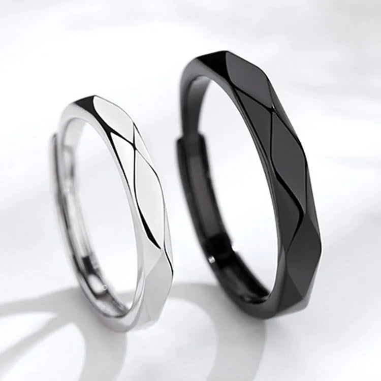 Black & White Geometric Adjustable Couple Rings