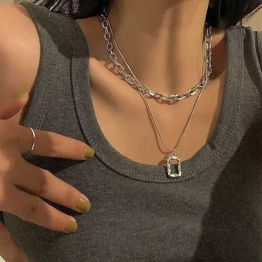 Double-Layer Geometric Square Necklace