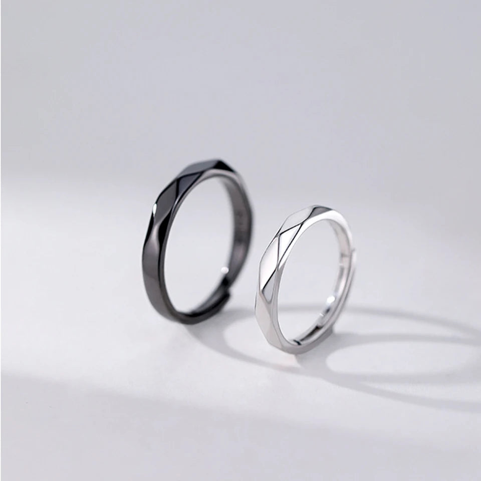 Black & White Geometric Adjustable Couple Rings