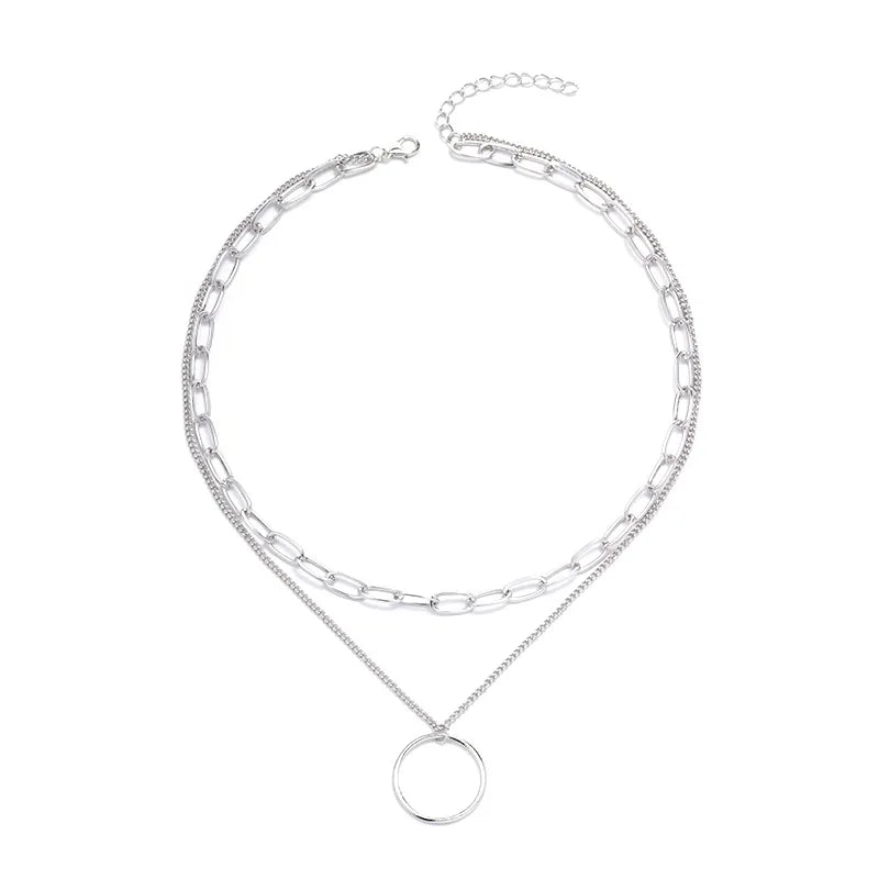 Double Layer Circle Pendant Necklace