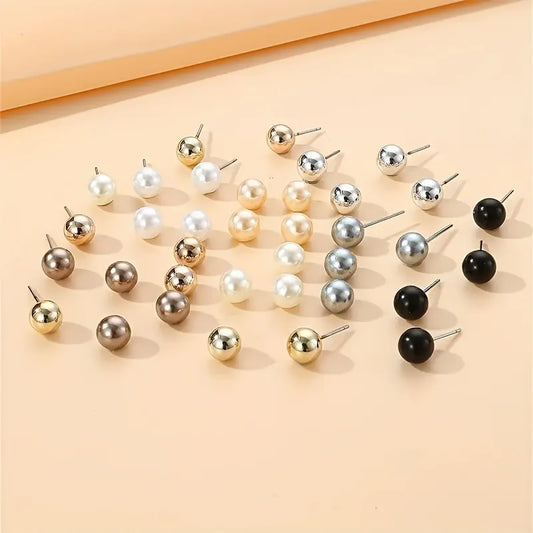 18 Pairs Multi-Color Imitation Pearl Stud Earrings